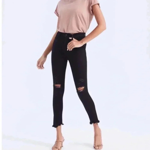 Abercrombie & Fitch Super Skinny Ankle High Rise Jeans Black Denim Distressed - Picture 1 of 7